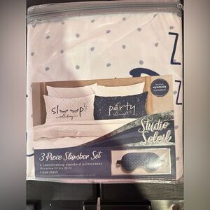 Sleep All Day & Party All Night!!! White and Blue 3 Piece Slumber Set